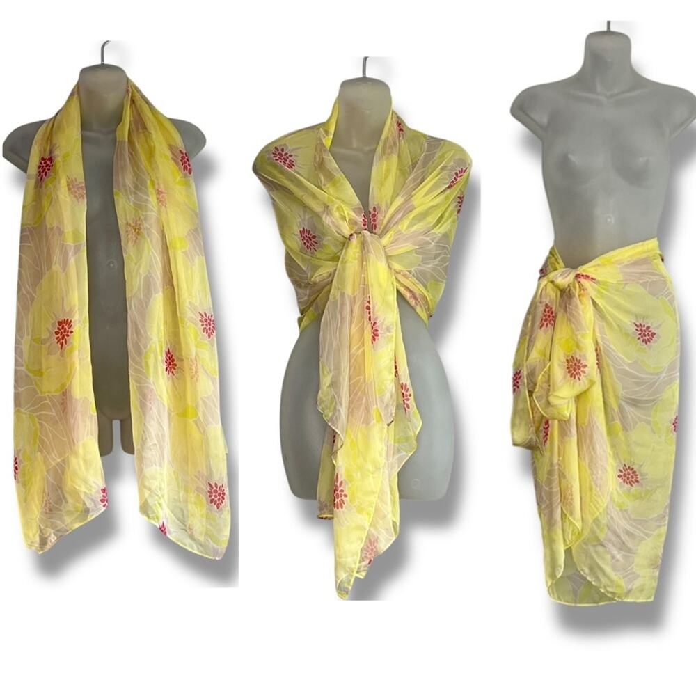 Sheer floral oversized wrap sarong scarf 41” x 70”